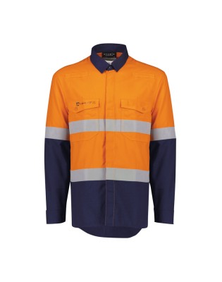 Mens Orange Flame Lightweight Ripstop Spliced Shirt - Hoop Taped