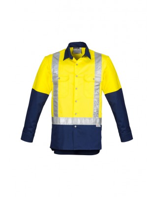 Mens Hi Vis Spliced Industrial Shirt - Shoulder Taped