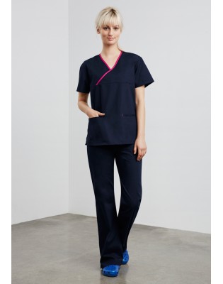 Ladies Contrast Crossover Scrubs Top