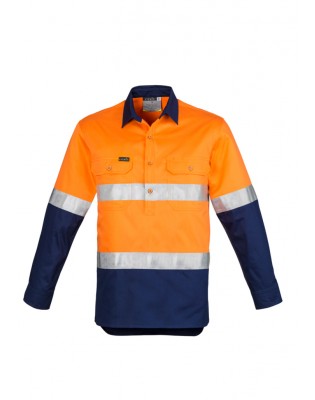 Mens Hi Vis Closed Front L/S Shirt - Hoop Taped