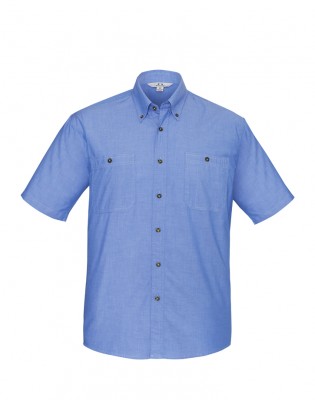 Mens Wrinkle Free Chambray Short Sleeve Shirt