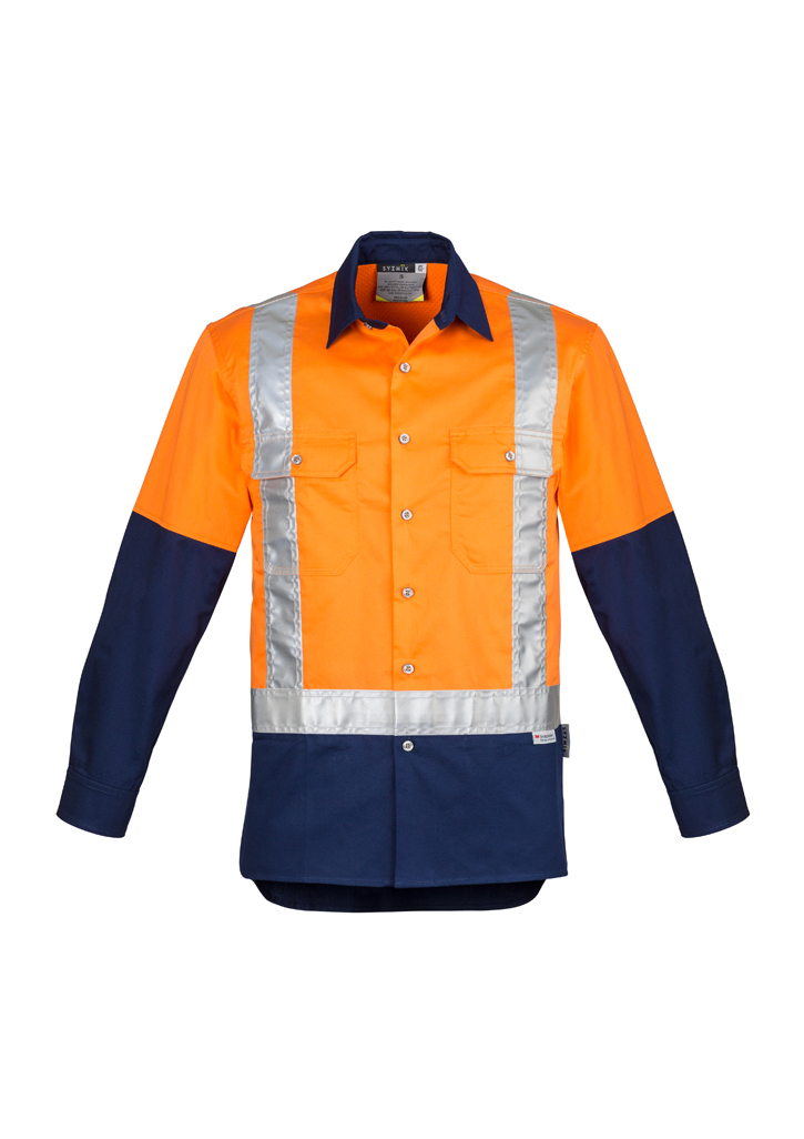 Mens Hi Vis Spliced Industrial Shirt - Shoulder Taped