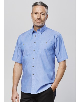 Mens Wrinkle Free Chambray Short Sleeve Shirt