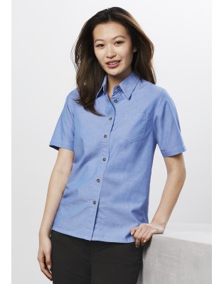 Ladies Wrinkle Free Chambray Short Sleeve Shirt
