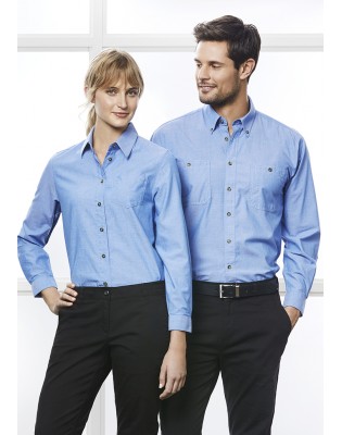 Ladies Wrinkle Free Chambray Long Sleeve Shirt