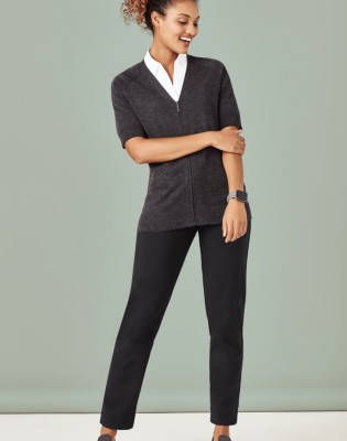 Womens Zip Front Short Sleeve Knit