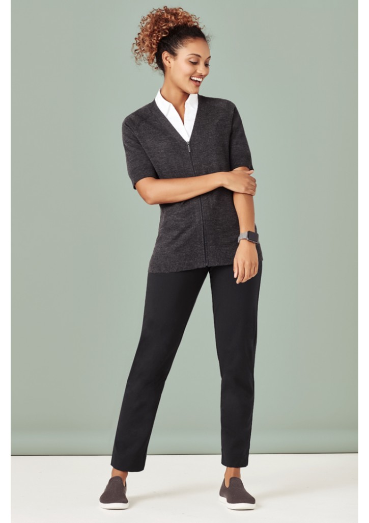 Womens Zip Front Short Sleeve Knit