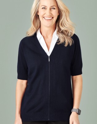 Womens Zip Front Short Sleeve Knit