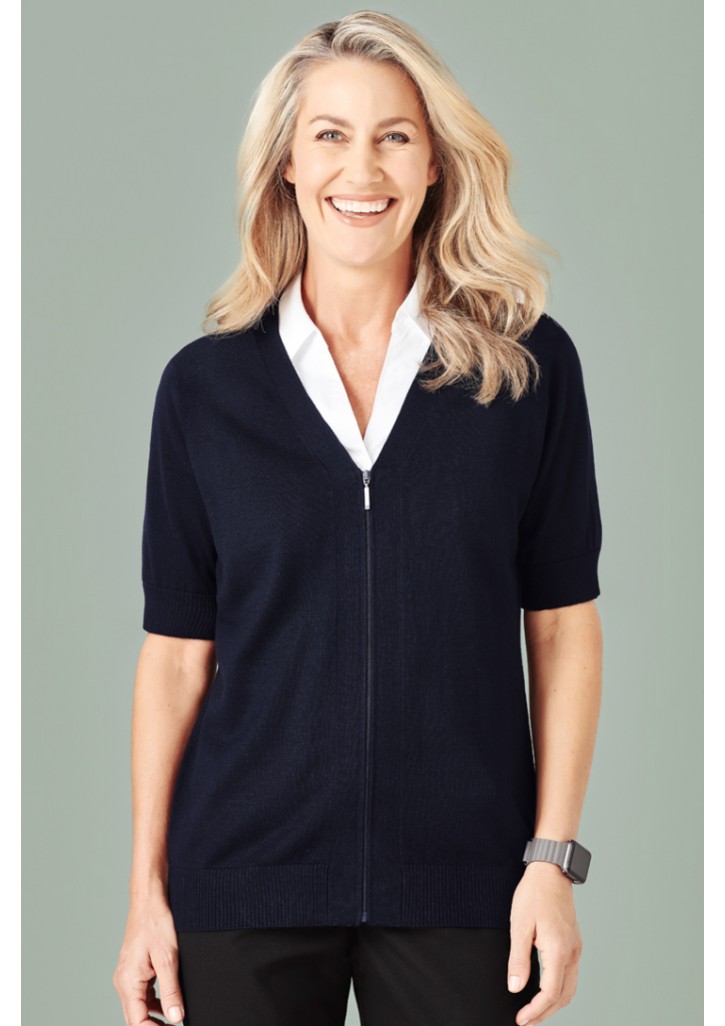 Womens Zip Front Short Sleeve Knit