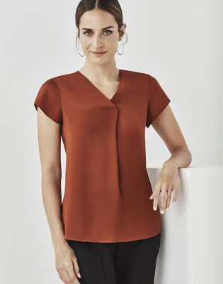 Womens Kayla V-neck Pleat Blouse